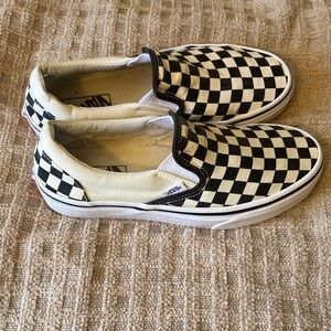 Vans Black and Cream Checkerboard Slip-Ons